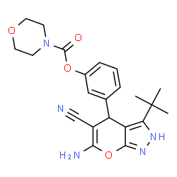 ChemSpider 2D Image | 3-[6-Amino-5-cyano-3-(2-methyl-2-propanyl)-2,4-dihydropyrano[2,3-c]pyrazol-4-yl]phenyl 4-morpholinecarboxylate | C22H25N5O4