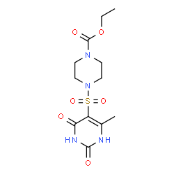 ChemSpider 2D Image | Ethyl 4-[(6-methyl-2,4-dioxo-1,2,3,4-tetrahydro-5-pyrimidinyl)sulfonyl]-1-piperazinecarboxylate | C12H18N4O6S