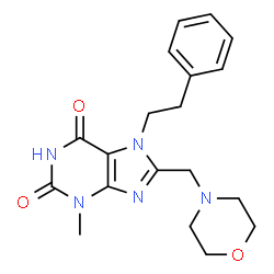 ChemSpider 2D Image | 3-Methyl-8-(4-morpholinylmethyl)-7-(2-phenylethyl)-3,7-dihydro-1H-purine-2,6-dione | C19H23N5O3