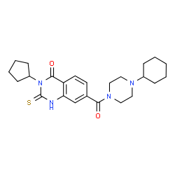 ChemSpider 2D Image | 7-[(4-Cyclohexyl-1-piperazinyl)carbonyl]-3-cyclopentyl-2-thioxo-2,3-dihydro-4(1H)-quinazolinone | C24H32N4O2S