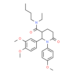 ChemSpider 2D Image | N-Butyl-2-(3,4-dimethoxyphenyl)-N-ethyl-1-(4-methoxyphenyl)-6-oxo-3-piperidinecarboxamide | C27H36N2O5
