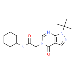 ChemSpider 2D Image | N-Cyclohexyl-2-[1-(2-methyl-2-propanyl)-4-oxo-1,4-dihydro-5H-pyrazolo[3,4-d]pyrimidin-5-yl]acetamide | C17H25N5O2