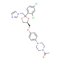 ChemSpider 2D Image | 1-[4-(4-{[(4S)-2-(2,4-Dichlorophenyl)-2-(1H-imidazol-1-ylmethyl)-1,3-dioxolan-4-yl]methoxy}phenyl)-1-piperazinyl]ethanone | C26H28Cl2N4O4