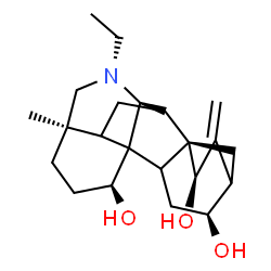 ChemSpider 2D Image | (4S,7R,8R,9R,10S,13R,16S)-11-Ethyl-13-methyl-6-methylene-11-azahexacyclo[7.7.2.1~5,8~.0~1,10~.0~2,8~.0~13,17~]nonadecane-4,7,16-triol | C22H33NO3