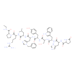 ChemSpider 2D Image | 5-Oxoprolylhistidyltryptophylseryltyrosyl-3-benzylhistidylleucylarginyl-N-ethylprolinamide | C66H86N18O12