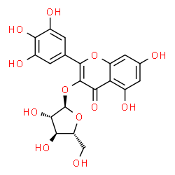ChemSpider 2D Image | 5,7-Dihydroxy-4-oxo-2-(3,4,5-trihydroxyphenyl)-4H-chromen-3-yl alpha-D-arabinofuranoside | C20H18O12