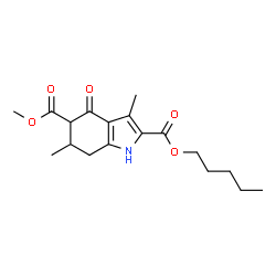 ChemSpider 2D Image | 5-Methyl 2-pentyl 3,6-dimethyl-4-oxo-4,5,6,7-tetrahydro-1H-indole-2,5-dicarboxylate | C18H25NO5
