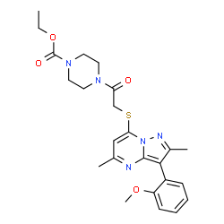 ChemSpider 2D Image | ethyl 4-({[3-(2-methoxyphenyl)-2,5-dimethylpyrazolo[1,5-a]pyrimidin-7-yl]thio}acetyl)piperazine-1-carboxylate | C24H29N5O4S