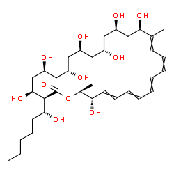 ChemSpider 2D Image | (3S,4S,6S,8S,10R,12R,14R,16R,27S,28S)-4,6,8,10,12,14,16,27-Octahydroxy-3-[(1R)-1-hydroxyhexyl]-17,28-dimethyloxacyclooctacosa-17,19,21,23,25-pentaen-2-one | C35H58O11