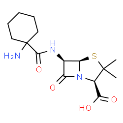ChemSpider 2D Image | (2R,5R,6R)-6-{[(1-Aminocyclohexyl)carbonyl]amino}-3,3-dimethyl-7-oxo-4-thia-1-azabicyclo[3.2.0]heptane-2-carboxylic acid | C15H23N3O4S