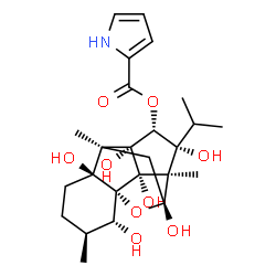 ChemSpider 2D Image | (1R,2R,3S,6S,7S,9R,10R,11R,12R,13R,14S)-2,6,9,11,13,14-Hexahydroxy-11-isopropyl-3,7,10-trimethyl-15-oxapentacyclo[7.5.1.0~1,6~.0~7,13~.0~10,14~]pentadec-12-yl 1H-pyrrole-2-carboxylate | C25H35NO9