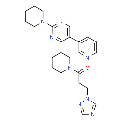 ChemSpider 2D Image | 1-{3-[2-(1-Piperidinyl)-5-(3-pyridinyl)-4-pyrimidinyl]-1-piperidinyl}-3-(1H-1,2,4-triazol-1-yl)-1-propanone | C24H30N8O
