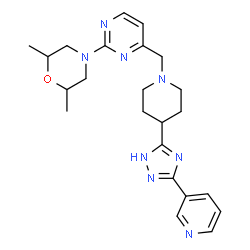 ChemSpider 2D Image | 2,6-Dimethyl-4-[4-({4-[3-(3-pyridinyl)-1H-1,2,4-triazol-5-yl]-1-piperidinyl}methyl)-2-pyrimidinyl]morpholine | C23H30N8O