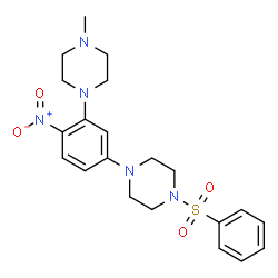 ChemSpider 2D Image | 1-Methyl-4-{2-nitro-5-[4-(phenylsulfonyl)-1-piperazinyl]phenyl}piperazine | C21H27N5O4S