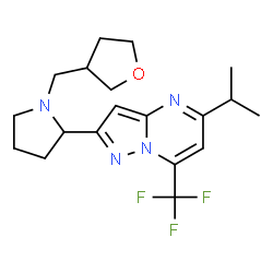 ChemSpider 2D Image | 5-Isopropyl-2-[1-(tetrahydro-3-furanylmethyl)-2-pyrrolidinyl]-7-(trifluoromethyl)pyrazolo[1,5-a]pyrimidine | C19H25F3N4O