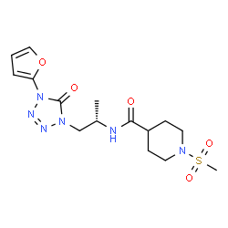 ChemSpider 2D Image | N-{(2S)-1-[4-(2-Furyl)-5-oxo-4,5-dihydro-1H-tetrazol-1-yl]-2-propanyl}-1-(methylsulfonyl)-4-piperidinecarboxamide | C15H22N6O5S