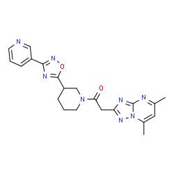 ChemSpider 2D Image | 2-(5,7-Dimethyl[1,2,4]triazolo[1,5-a]pyrimidin-2-yl)-1-{3-[3-(3-pyridinyl)-1,2,4-oxadiazol-5-yl]-1-piperidinyl}ethanone | C21H22N8O2