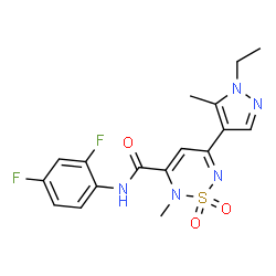 ChemSpider 2D Image | N-(2,4-Difluorophenyl)-5-(1-ethyl-5-methyl-1H-pyrazol-4-yl)-2-methyl-2H-1,2,6-thiadiazine-3-carboxamide 1,1-dioxide | C17H17F2N5O3S