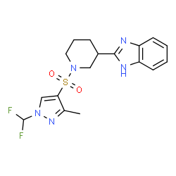 ChemSpider 2D Image | 2-(1-{[1-(Difluoromethyl)-3-methyl-1H-pyrazol-4-yl]sulfonyl}-3-piperidinyl)-1H-benzimidazole | C17H19F2N5O2S