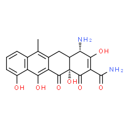 ChemSpider 2D Image | (4S,12aS)-4-Amino-3,10,11,12a-tetrahydroxy-6-methyl-1,12-dioxo-1,4,4a,5,12,12a-hexahydro-2-tetracenecarboxamide | C20H18N2O7