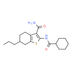 ChemSpider 2D Image | 2-[(Cyclohexylcarbonyl)amino]-6-propyl-4,5,6,7-tetrahydro-1-benzothiophene-3-carboxamide | C19H28N2O2S