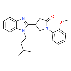 ChemSpider 2D Image | 1-(2-Methoxyphenyl)-4-[1-(3-methylbutyl)-1H-benzimidazol-2-yl]-2-pyrrolidinone | C23H27N3O2