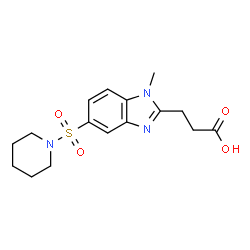 ChemSpider 2D Image | 3-[1-Methyl-5-(1-piperidinylsulfonyl)-1H-benzimidazol-2-yl]propanoic acid | C16H21N3O4S