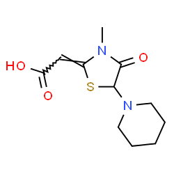 ChemSpider 2D Image | (2Z)-[3-Methyl-4-oxo-5-(1-piperidinyl)-1,3-thiazolidin-2-ylidene]acetic acid | C11H16N2O3S