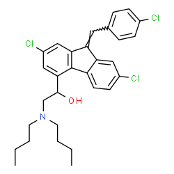 ChemSpider 2D Image | 2-(Dibutylamino)-1-[(9E)-2,7-dichloro-9-(4-chlorobenzylidene)-9H-fluoren-4-yl]ethanol | C30H32Cl3NO