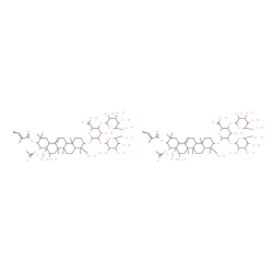 ChemSpider 2D Image | 6-[[9-acetoxy-8-hydroxy-4,8a-bis(hydroxymethyl)-4,6a,6b,11,11,14b-hexamethyl-10-[(E)-2-methylbut-2-enoyl]oxy-1,2,3,4a,5,6,7,8,9,10,12,12a,14,14a-tetradecahydropicen-3-yl]oxy]-4-hydroxy-3,5-bis[[3,4,5-trihydroxy-6-(hydroxymethyl)tetrahydropyran-2-yl]oxy]tetrahydropyran-2-carboxylic acid | C110H172O48