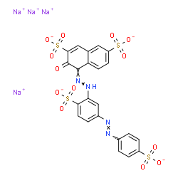 ChemSpider 2D Image | Tetrasodium (4E)-3-oxo-4-({2-sulfonato-5-[(E)-(4-sulfonatophenyl)diazenyl]phenyl}hydrazono)-3,4-dihydro-2,7-naphthalenedisulfonate | C22H12N4Na4O13S4