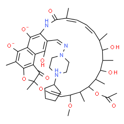 ChemSpider 2D Image | (19Z,21Z)-13-Acetoxy-26-{(Z)-[(4-cyclopentylpiperazin-4-ium-1-yl)imino]methyl}-15,17,27-trihydroxy-11-methoxy-3,7,12,14,16,18,22-heptamethyl-6,23-dioxo-8,30-dioxa-24-azatetracyclo[23.3.1.1~4,7~.0~5,28
~]triaconta-1(28),2,4,9,19,21,25(29),26-octaene-2,29-diolate | C47H63N4O12