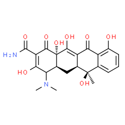 ChemSpider 2D Image | (4aS,5aS,6S,12aS)-4-(Dimethylamino)-3,6,10,12,12a-pentahydroxy-6-methyl-1,11-dioxo-1,4,4a,5,5a,6,11,12a-octahydro-2-tetracenecarboxamide | C22H24N2O8