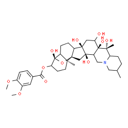 ChemSpider 2D Image | (4beta,5xi,8xi,9beta,13xi,22xi,25xi)-4,12,14,16,17,20-Hexahydroxy-4,9-epoxycevan-3-yl 3,4-dimethoxybenzoate | C36H51NO11