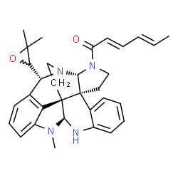 ChemSpider 2D Image | (2E,4E)-1-[(2R,6S,14S,22S,25R)-25-(3,3-Dimethyl-2-oxiranyl)-15-methyl-1,3,13,15-tetraazaheptacyclo[18.4.1.0~2,6~.0~6,22~.0~7,12~.0~14,22~.0~16,21~]pentacosa-7,9,11,16,18,20-hexaen-3-yl]-2,4-hexadien-1
-one | C32H36N4O2