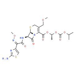 ChemSpider 2D Image | 1-[(Isopropoxycarbonyl)oxy]ethyl (6R,7R)-7-{[(2Z)-2-(2-amino-1,3-thiazol-4-yl)-2-(methoxyimino)acetyl]amino}-3-(methoxymethyl)-8-oxo-5-thia-1-azabicyclo[4.2.0]oct-2-ene-2-carboxylate | C21H27N5O9S2