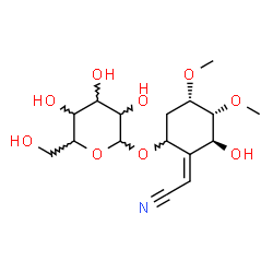 ChemSpider 2D Image | (2Z)-[(2S,3R,4S)-6-(Hexopyranosyloxy)-2-hydroxy-3,4-dimethoxycyclohexylidene]acetonitrile | C16H25NO9