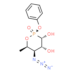 ChemSpider 2D Image | (3S,4R,5R,6R)-5-Azido-6-methyl-2-phenoxy-1,2-oxaphosphinane-3,4-diol 2-oxide | C11H14N3O5P