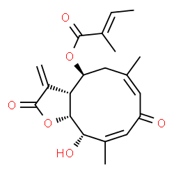 ChemSpider 2D Image | (3aR,4S,6Z,9Z,11S,11aR)-11-Hydroxy-6,10-dimethyl-3-methylene-2,8-dioxo-2,3,3a,4,5,8,11,11a-octahydrocyclodeca[b]furan-4-yl (2E)-2-methyl-2-butenoate | C20H24O6