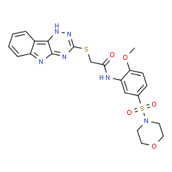 ChemSpider 2D Image | N-[2-Methoxy-5-(4-morpholinylsulfonyl)phenyl]-2-(1H-[1,2,4]triazino[5,6-b]indol-3-ylsulfanyl)acetamide | C22H22N6O5S2