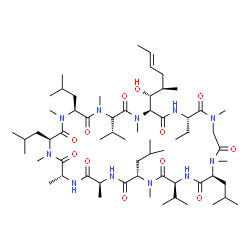 ChemSpider 2D Image | (3R,6S,9S,12R,15S,18S,21S,24S,30S,33S)-30-Ethyl-33-[(1R,2R,4E)-1-hydroxy-2-methyl-4-hexen-1-yl]-6,9,18,24-tetraisobutyl-3,21-diisopropyl-1,4,7,10,12,15,19,25,28-nonamethyl-1,4,7,10,13,16,19,22,25,28,3
1-undecaazacyclotritriacontane-2,5,8,11,14,17,20,23,26,29,32-undecone | C62H111N11O12