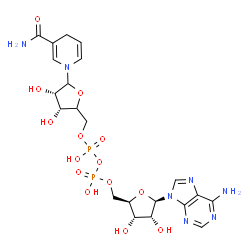 ChemSpider 2D Image | [[(2R,3S,4R,5R)-5-(6-aminopurin-9-yl)-3,4-dihydroxy-tetrahydrofuran-2-yl]methoxy-hydroxy-phosphoryl] [(3R,4S)-5-(3-carbamoyl-4H-pyridin-1-yl)-3,4-dihydroxy-tetrahydrofuran-2-yl]methyl hydrogen phosphate | C21H29N7O14P2