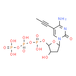 ChemSpider 2D Image | Triphosphoric acid, mono[5-[4-amino-2-oxo-5-(1-propyn-1-yl)-1(2H)-pyrimidinyl]tetrahydro-3-hydroxy-2-furanyl] ester | C11H16N3O13P3
