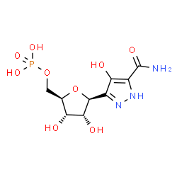 ChemSpider 2D Image | (1S)-1,4-Anhydro-1-(5-carbamoyl-4-hydroxy-1H-pyrazol-3-yl)-5-O-phosphono-D-ribitol | C9H14N3O9P