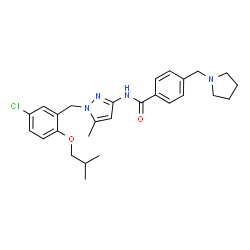 ChemSpider 2D Image | N-[1-(5-Chloro-2-isobutoxybenzyl)-5-methyl-1H-pyrazol-3-yl]-4-(1-pyrrolidinylmethyl)benzamide | C27H33ClN4O2