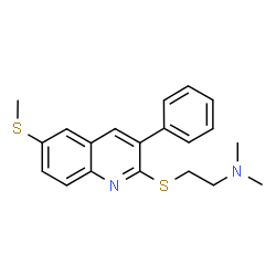 ChemSpider 2D Image | N,N-Dimethyl-2-{[6-(methylsulfanyl)-3-phenyl-2-quinolinyl]sulfanyl}ethanamine | C20H22N2S2