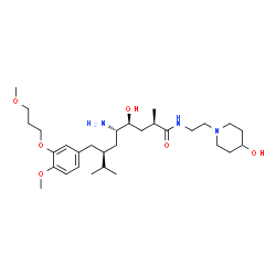 ChemSpider 2D Image | (2R,4S,5S,7S)-5-Amino-4-hydroxy-N-[2-(4-hydroxy-1-piperidinyl)ethyl]-7-[4-methoxy-3-(3-methoxypropoxy)benzyl]-2,8-dimethylnonanamide | C30H53N3O6