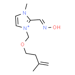 ChemSpider 2D Image | 2-[(E)-(Hydroxyimino)methyl]-1-methyl-3-{[(3-methyl-3-buten-1-yl)oxy]methyl}-1H-imidazol-3-ium | C11H18N3O2