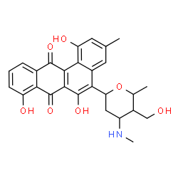 ChemSpider 2D Image | 1,6,8-Trihydroxy-5-[5-(hydroxymethyl)-6-methyl-4-(methylamino)tetrahydro-2H-pyran-2-yl]-3-methyl-7,12-tetraphenedione | C27H27NO7