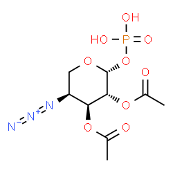 ChemSpider 2D Image | 2,3-Di-O-acetyl-4-azido-4-deoxy-1-O-phosphono-beta-L-arabinopyranose | C9H14N3O9P